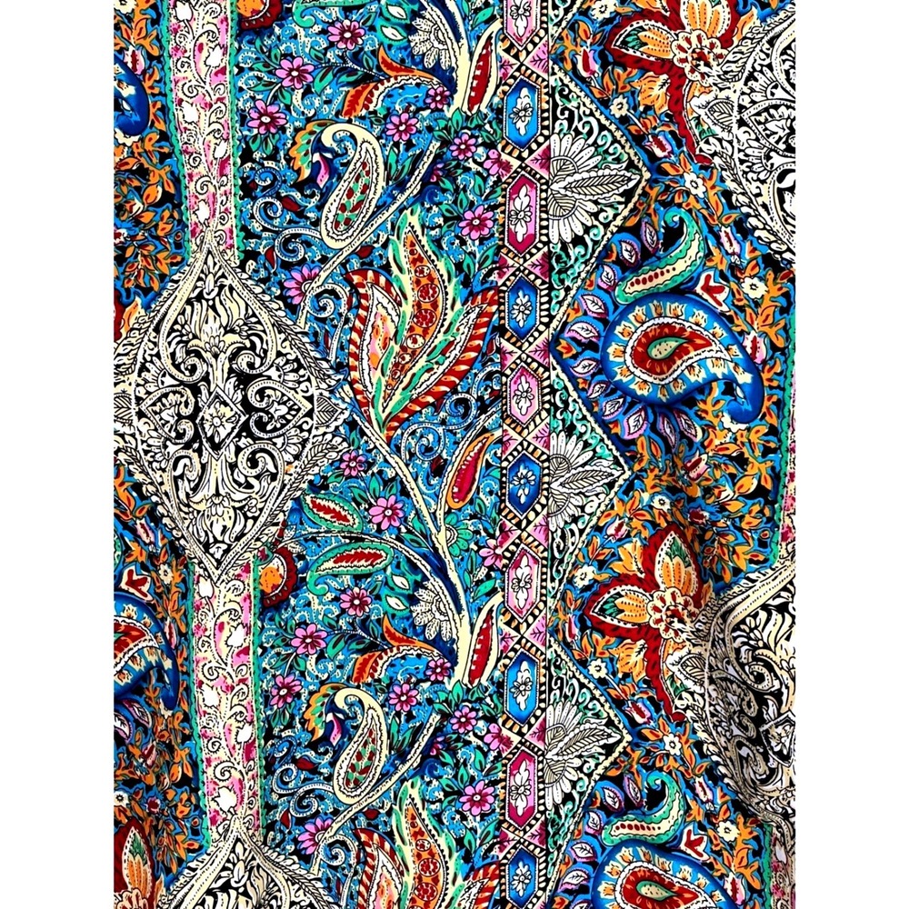 Multicolor Paisley Notch Collar Short Sleeve Blouse Boho Festival Maximalist XL - Picture 11 of 11
